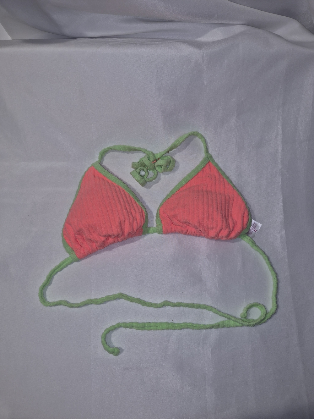 No Boundaries Neon Coral Triangle Bikini Top with Lime Trim